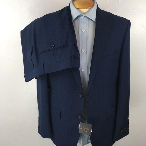 Laurentino 2 piece mens suit 42r made in italy blue on blue 100% wool new ea0210